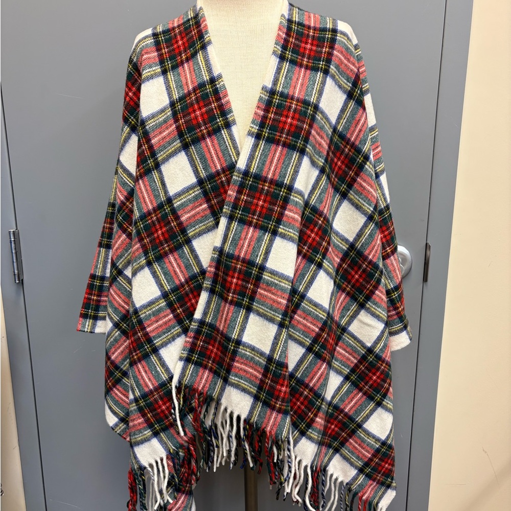 Peter Macarthur & Co Scottish Wool Plaid Wrap Shawl Red Green Blue Fringe
